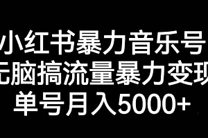 小红书暴力音乐号,无脑搞流量暴力变现,单号月入5000+