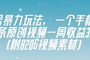 视频号暴力玩法,一个手机几分钟一条原创视频一周收益3800+(附820G视频素材)