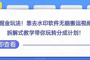视频号高级掘金玩法,靠去水印软件无脑搬运视频日入500+,拆解式教学带你玩转分成计划