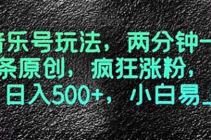 最新音乐号玩法,两分钟一条视频,条条原创,疯狂涨粉,多种变现,日入500+,小白易上手