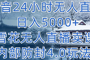 抖音24小时无人直播 日入5000+,雪花无人直播卖课,内部防封4.0玩法