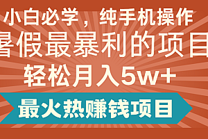 2024暑假最赚钱的项目,简单无脑操作,每单利润最少500+,轻松月入5万+