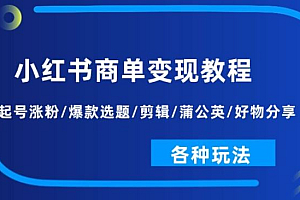 小红书商单变现教程:起号涨粉/爆款选题/剪辑/蒲公英/好物分享/各种玩法
