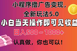 (11293期)小程序撸广告变现,全新玩法5.0,小白当天操作即可上手,日收益 500~1000+