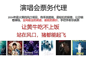 演唱会票务代理,2024年最火爆风口项目,全网最低的票价,小白一分钟上手日入2000+
