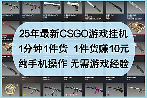 25年最新CSGO游戏挂机,1分钟1件货,1件货赚10元,纯手机操作,无需游戏经验