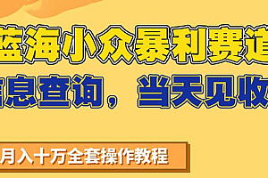蓝海小众暴利赛道,信息查询,当天见收益,不讲玄学,7天搞了2万+
