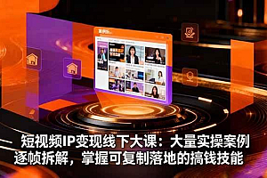 (16410期)短视频IP变现线下大课:大量实操案例逐帧拆解,掌握可复制落地的搞钱技能