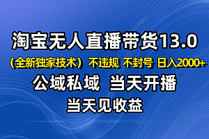 淘宝无人直播13.0,公域私域技术,不封号,不违规 布局下半年旺季赛道,日入2000+