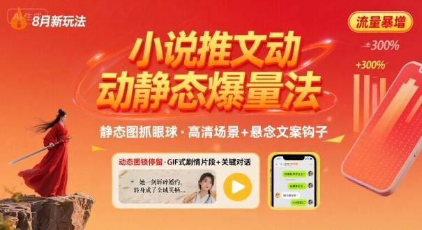 8月小说推文全新玩法,动静态图片+搭配小说文案爆量玩法