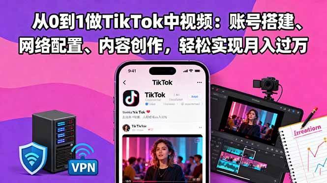(16461期)从0到1做TikTok中视频:账号搭建、网络配置、内容创作,轻松实现月入过万