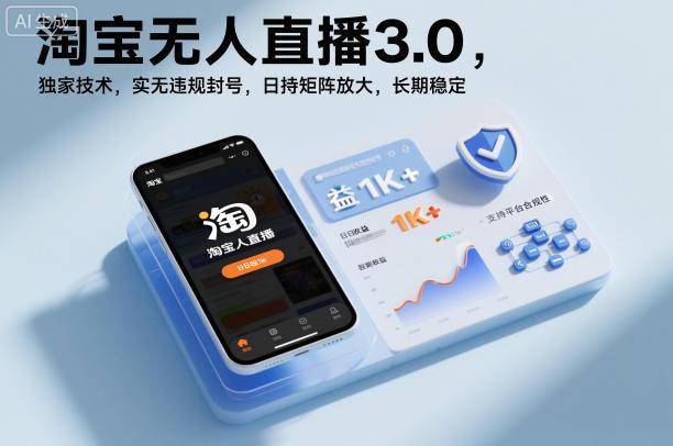 淘宝无人直播3.0,独家技术,实无违规封号,日收益1k+,支持矩阵放大,长期稳定【揭秘】