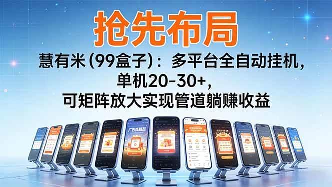 (16757期)【抢先布局】慧有米(99盒子):多平台全自动挂机,单机20-30+,可矩阵放大实现管道躺赚收益