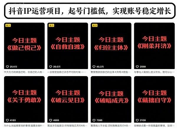 抖音IP运营项目,抖音今日主题玩法,起号门槛低,实现账号稳定增长
