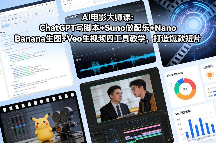 AI电影大师课:ChatGPT写脚本+Suno做配乐+Nano Banana生图+Veo生视频,打造爆款短片