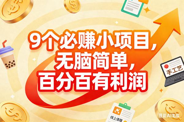 (17241期)9个必赚小项目,无脑简单,百分百有利润,副业首选,日入200+
