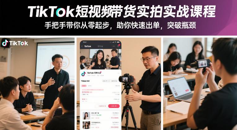 TikTok短视频带货实拍实战课程,手把手带你从零起步,助你快速出单,突破瓶颈